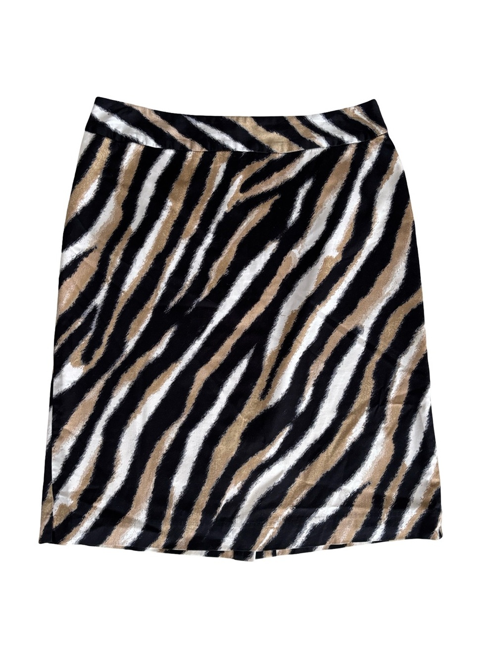 Talbots Brown Black Ivory Animal Stripe Pencil Skirt Size 8 Career Business